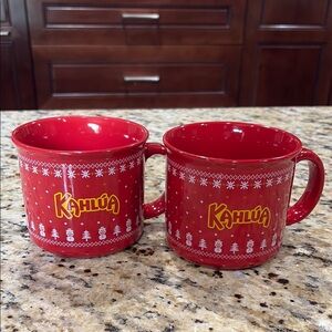 Kahlua Holiday Red Ceramic Mugs with Snowflakes Design